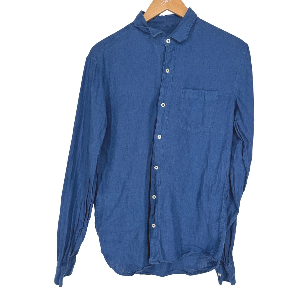 Country Road Blue 100% Organic Linen Button Shirt Regular Fit XS Coastal Eco